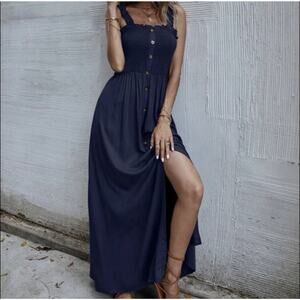 Smocked Black Square Neck Sleeveless Maxi Dress Cottage Fairy Boho